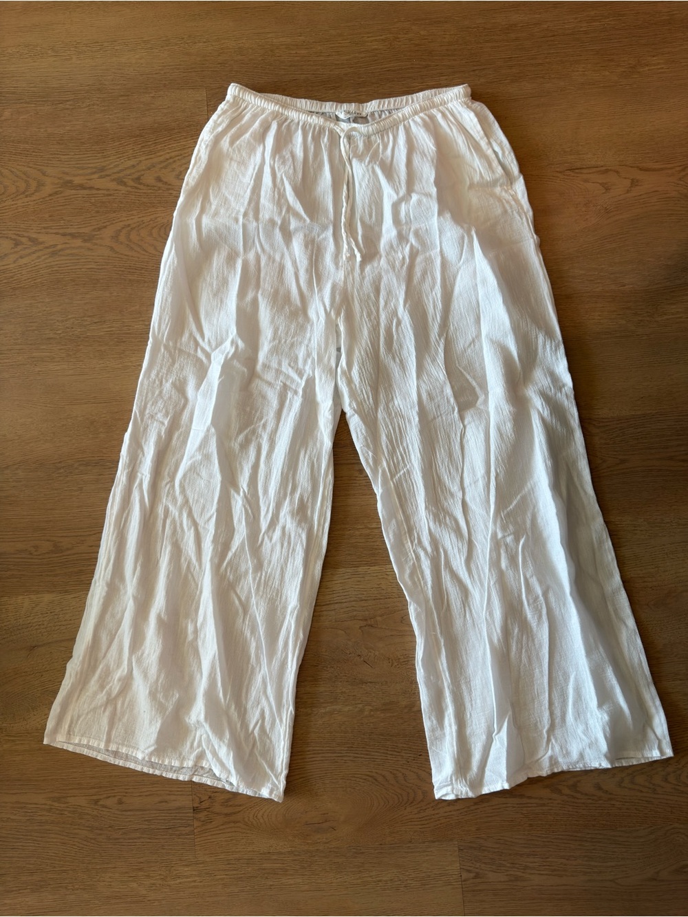 Primark White Linen Wide-Leg Pull-On Pants